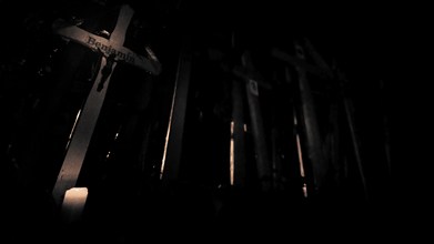 Grave cross by candlelight, Kempten, Oberallgäu, Bavaria, Germany, Europe