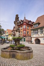 Town hall fountain in Haslach im Kinzigtal, Black Forest, Ortenaukreis, Baden-Württemberg, Germany,