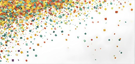 Abstract New Years Eve confetti explosion, with minimalist colored squares and circles falling