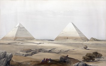 The Pyramids of Geezeh, Gize, Egypt, c. 1850, Historical, digitally restored reproduction from a