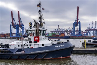 Port of Hamburg, HHLA Container Terminal Burchardkai, Athabaskakai, on the Elbe, container feeder