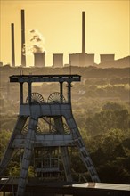 EON coal-fired power station Scholven, Gelsenkirchen, in the back, in front the double headframe of