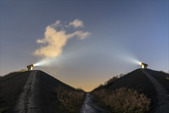 Rungenberg spoil tip in the Buer district, Night Sign light installation, Gelsenkirchen, North