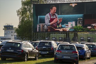 Drive-in cinema at Essen/Mülheim Airport Motor Movies, temporary film screening, at the WDL airship