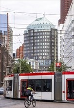 Grote Marktstraat, shopping street, tram, pedestrian zone, in the city centre of The Hague,