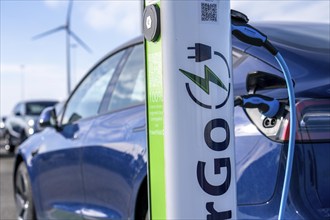 Electric car fast charging station, from the Dutch provider PowerGo, in the ferry harbour of