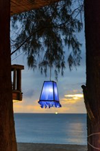 Lamp on the beach in the evening mood, gastronomy, light, lamp, beach, beach bar, mood, holiday,