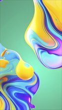 Abstract wallpaper with colorful blobs and liquid shapes on a green background, AI generated