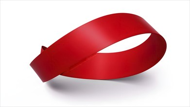 Three dimensional render of red spiral ribbon against white background, AI generated