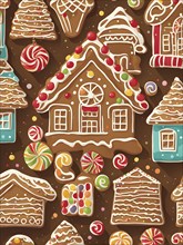 Abstract wallpaper illustration of of gingerbread house decoration, AI generated