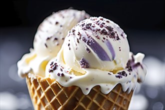 AI generated traciatella gelato atop a waffle cone