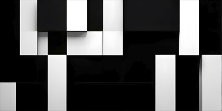 Abstract background composed of overlapping rectangles in various shades of black and white, AI