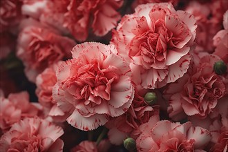 Close up of peach colored Carnations summer flowers. KI generiert, generiert KI generiert,