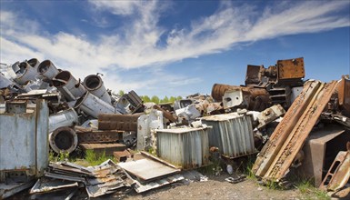 Symbolism, large junkyard with old radiators, AI-generated, AI-generated, AI generated