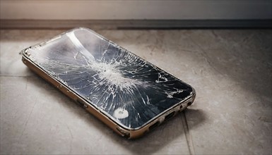 Smartphone, mobile phone, with broken display, broken, damage, AI-generated, AI-generated, AI