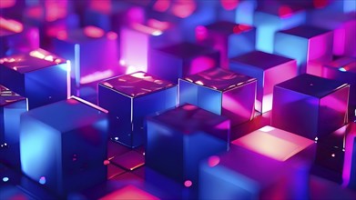 Vibrant colored squares on flat background low poly isometric style, AI generated, animation