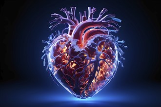 Human heart three dimensional holistic render, ai generated, AI generated