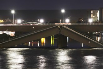 Partially collapsed Carola Bridge in the evening, November, Dresden, Saxony, Germany, Europe