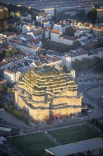 Aerial view of Grüner Bunker St. Pauli at sunset, Hamburg, Germany, Europe