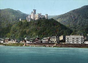 Stolzenfels Castle and Chapel, Rhine, Germany, 1890, Historical, digitally restored reproduction