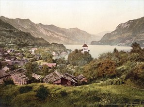 Ringgenberg und Lake Brienz, Bernese Oberland, Switzerland, Historic, digitally restored