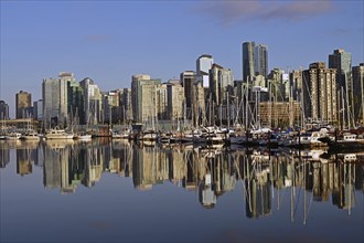 Vancouver skyline with Coal Harbour, photographed from Stanley Park, Vancouver, Canada, North