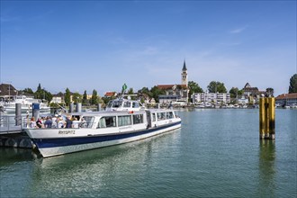 The Swiss passenger ship, liner MS Rhyspitz in the harbour of Romanshorn, Lake Constance, Canton