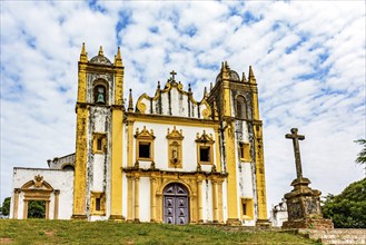 Old baroque church facade deteriorated by time in the historic city of Olinda in Pernambuco,