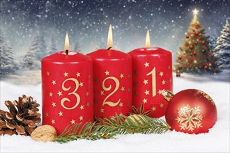 Third 3rd Advent with candle Christmas Christmas tree Christmas card for Christmas time with copy