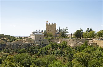 La Muralla or city wall of Segovia, behind the Alcázar, province of Segovia, Castile and Leon,