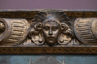 Old wooden frame with a woman's head, detail, State Museum of Art, Statens Museum for Kunst, SMK,