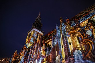 Festival of Lights, illuminated St Mary's Church, Berlin, 07.10.2024, Berlin, Berlin, Germany,