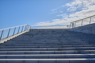 Event terrace with stairs at More og Romsdal Art Centre, blue sky in the background, Molde,