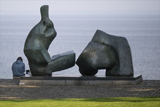 Sculpture Reclining Figure No. 5 by Henry Moore, sculpture park, visitors, Louisiana Museum of