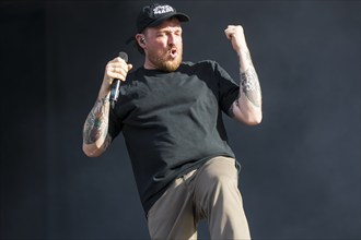 Panik Panzer (Tobias Pongratz), rapper of the Antilopen Gang at the Highfield Festival on Saturday,