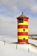 Pilsum lighthouse in winter, East Frisia, Lower Saxony, East Frisia, Lower Saxony, Federal Republic