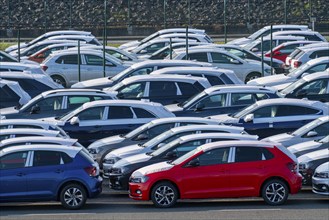 VW plant, Emden, new cars, waiting to be shipped, Lower Saxony, Germany, Europe