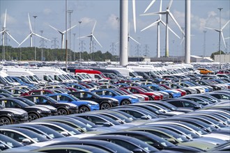 Storage area for new cars in the port of Vlissingen-Oost, vehicles are temporarily stored on over