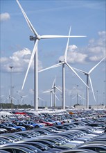 Storage area for new cars in the port of Vlissingen-Oost, vehicles are temporarily stored on over