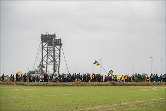 Demonstration against the demolition of the lignite village of Lützerath, from the village of