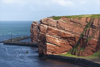 Red coloured sandstone, steep cliff coast of the offshore island of Heligoland, Lange Anna, home of