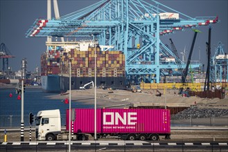 The seaport of Rotterdam, Netherlands, deep-sea harbour Maasvlakte 2, on an artificial land area