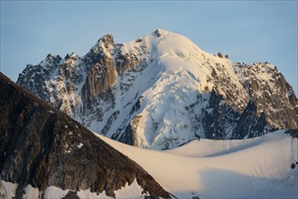 High alpine mountain landscape at sunset, Glacier du Tour, Glacier and mountain peaks in the