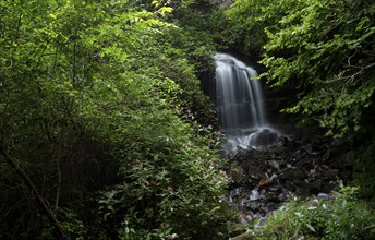 Waterfall on the Schenner Waalweg, Neuwaal, stream, long exposure, Schenna, Scena, South Tyrol,