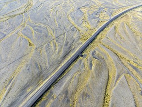 Top down view of the ringroad no. 1, crossing the Skeidararsandur, a flood plain created by glacial