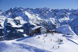 Ifenbahn, mountain station of the Hahnenkoepflebahn, Gottesacker plateau, Kleinwalsertal,