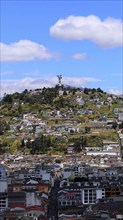 Ecuador, Quito lookout of the statue of Virgin of Panecillo. Scenic views of Quito historic center,