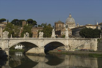 View of the Ponte Vittorio Emanuele and the Tiber towards St Peter's Basilica, Rome, Italy, Europe