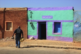 In the highlands of Abyssinia, colourful house in the village of Sina, Ethiopia, Africa