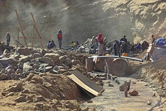 In the highlands of Abyssinia, workers building a road, Ethiopia, Africa